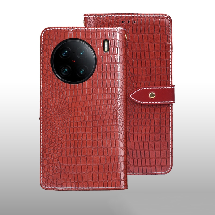 

For vivo X90 Pro+ idewei Crocodile Texture Leather Phone Case(Red)