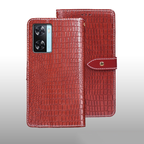 

For OPPO A77s idewei Crocodile Texture Leather Phone Case(Red)