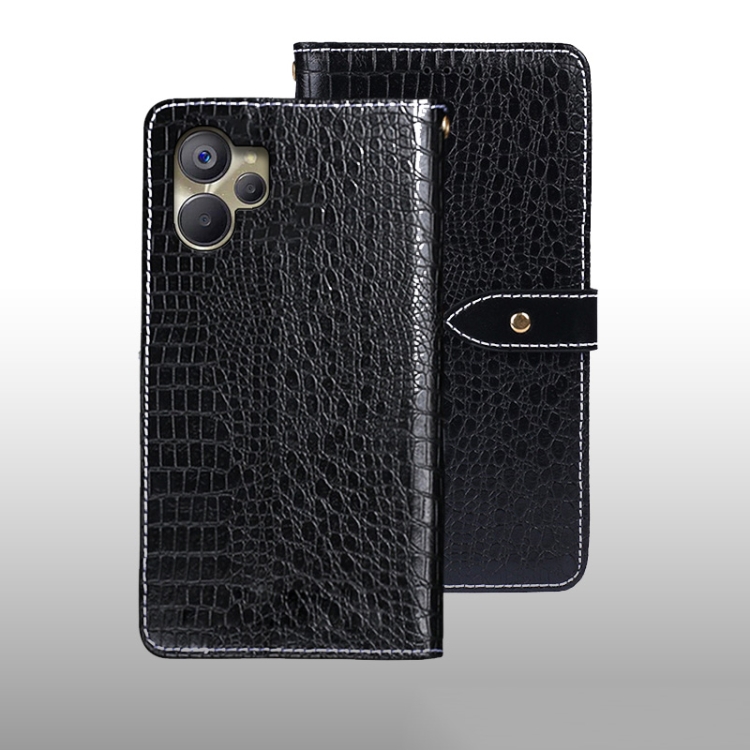 

For Realme 10 5G idewei Crocodile Texture Leather Phone Case(Black)
