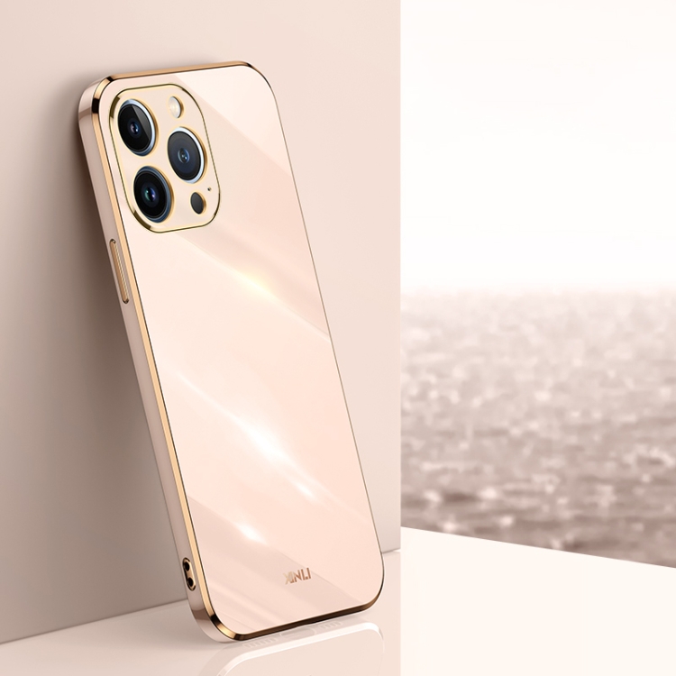 

For iPhone 13 Pro Max XINLI Straight 6D Plating Gold Edge TPU Shockproof Case(Pink)