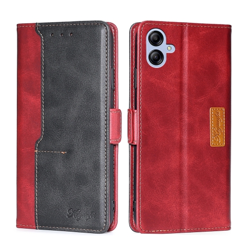 

For Samsung Galaxy A04E Contrast Color Side Buckle Leather Phone Case(Red+Black)