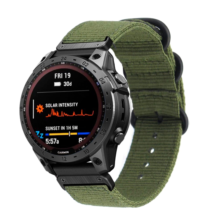 

For Garmin Fenix 7 Three-ring Steel Buckle Nylon Watch Band(Army Green)