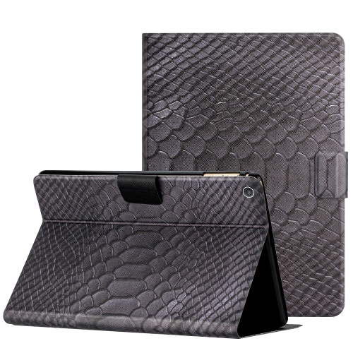 

For Amazon Kindle Fire HD 10 2019/2017/2015 Solid Color Crocodile Texture Leather Smart Tablet Case(Black)