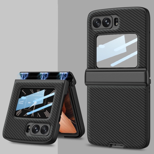 

For Motorola Razr 2022 GKK Magnetic Folding Shockproof Leather Phone Case(Carbon Fibre)