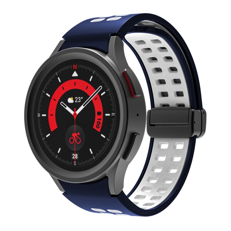 

For Samsung Galaxy Watch5 Pro Double-row Hole Folding Buckle Silicone Watch Band(Blue White)