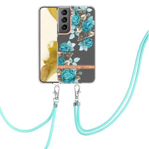 

For Samsung Galaxy S23+ 5G Flowers and Plants Series IMD TPU Phone Case with Lanyard(Blue Rose)