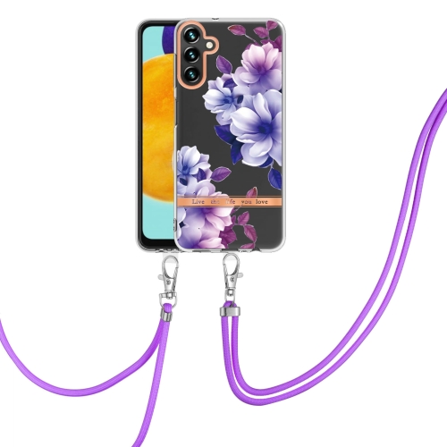 

For Samsung Galaxy A14 5G Flowers and Plants Series IMD TPU Phone Case with Lanyard(Purple Begonia)