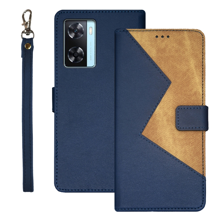 

For OPPO A77s idewei Two-color Splicing Leather Phone Case(Blue)