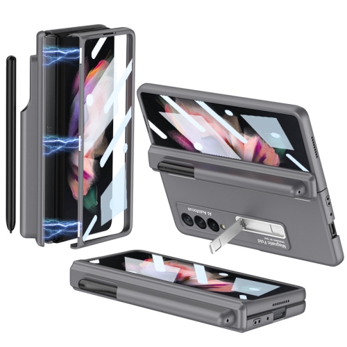 

For Samsung Galaxy Z Fold3 5G GKK Full Coverage Magnetic Fold Hinge Shockproof Phone Case with Pen Slots(Grey)