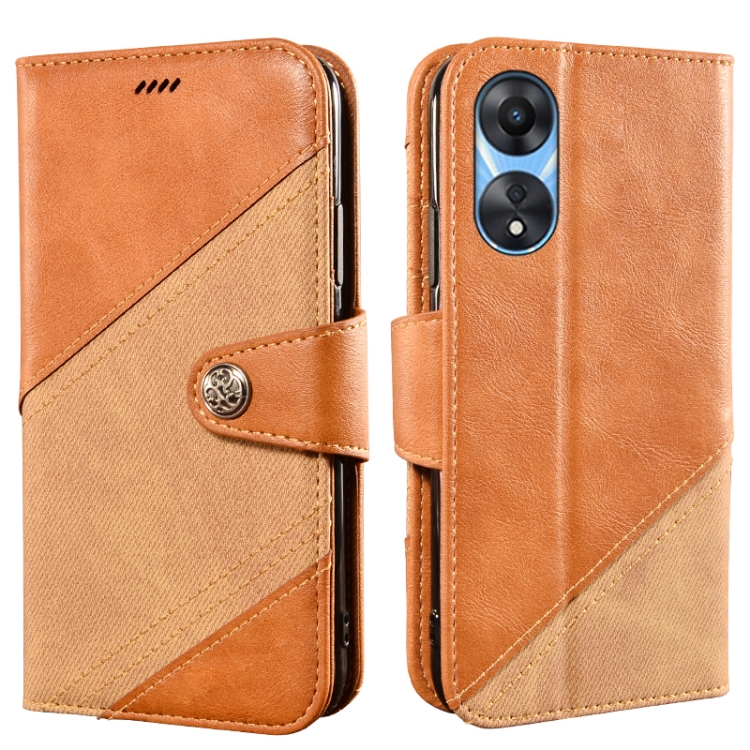 

For OPPO A58 5G idewei Color Contrast Retro Texture Leather Phone Case(Orange)