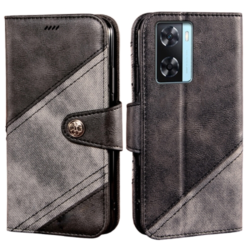 

For OPPO A77s idewei Color Contrast Retro Texture Leather Phone Case(Black)