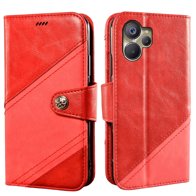 

For Realme 10 5G idewei Color Contrast Retro Texture Leather Phone Case(Red)