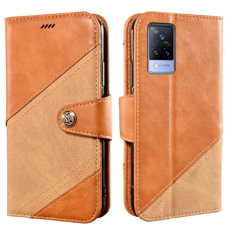 

For vivo V21s idewei Color Contrast Retro Texture Leather Phone Case(Orange)