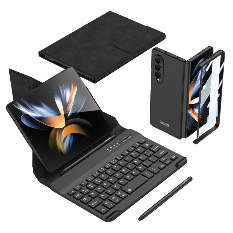 

For Samsung Galaxy Z Fold4 GKK Magnetic Folding Bluetooth Keyboard Leather Case with Pen(Black)