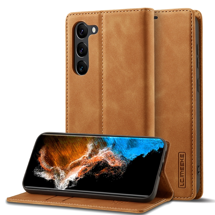

For Samsung Galaxy S23+ 5G LC.IMEEKE Strong Magnetism Ultra-thin Matte Leather Phone Case(Brown)