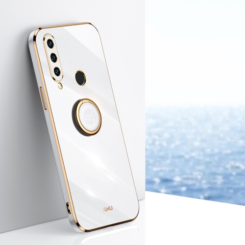 

For Huawei Y6p XINLI Straight Edge 6D Electroplate TPU Phone Case with Ring Holder(White)