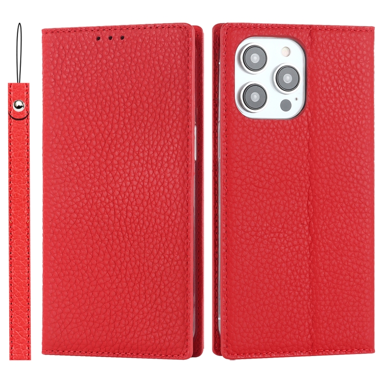 

For iPhone 14 Pro Litchi Texture Genuine Leather Phone Case(Red)