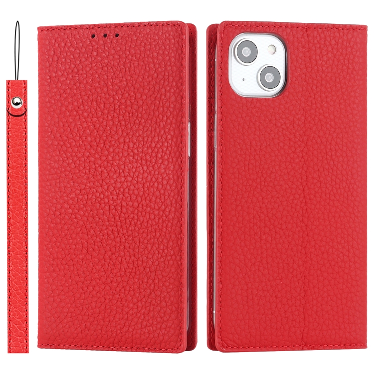 

For iPhone 14 Litchi Texture Genuine Leather Phone Case(Red)