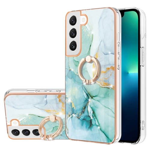 

For Samsung Galaxy S23+ 5G Electroplating Marble IMD TPU Phone Case with Ring Holder(Green 003)