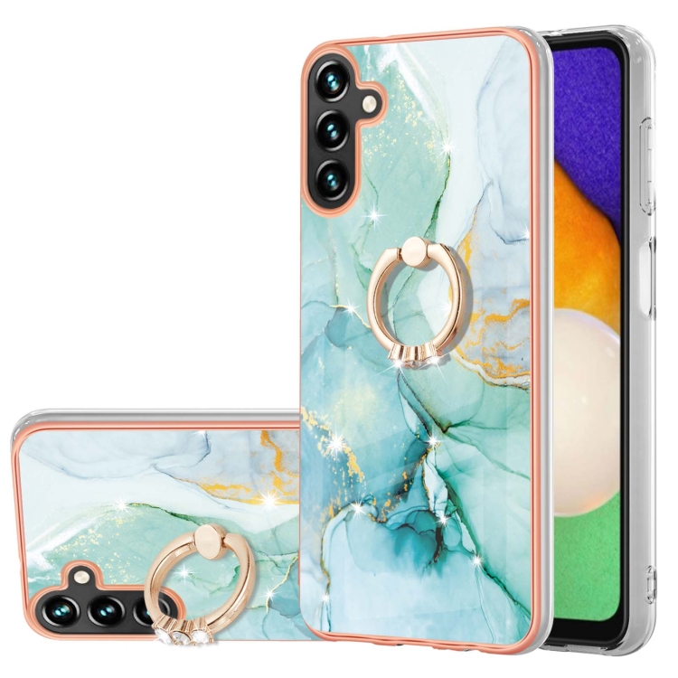 

For Samsung Galaxy A14 5G Electroplating Marble IMD TPU Phone Case with Ring Holder(Green 003)