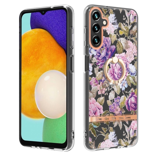 

For Samsung Galaxy A14 5G Flowers and Plants Series IMD TPU Phone Case with Ring Holder(Purple Peony)