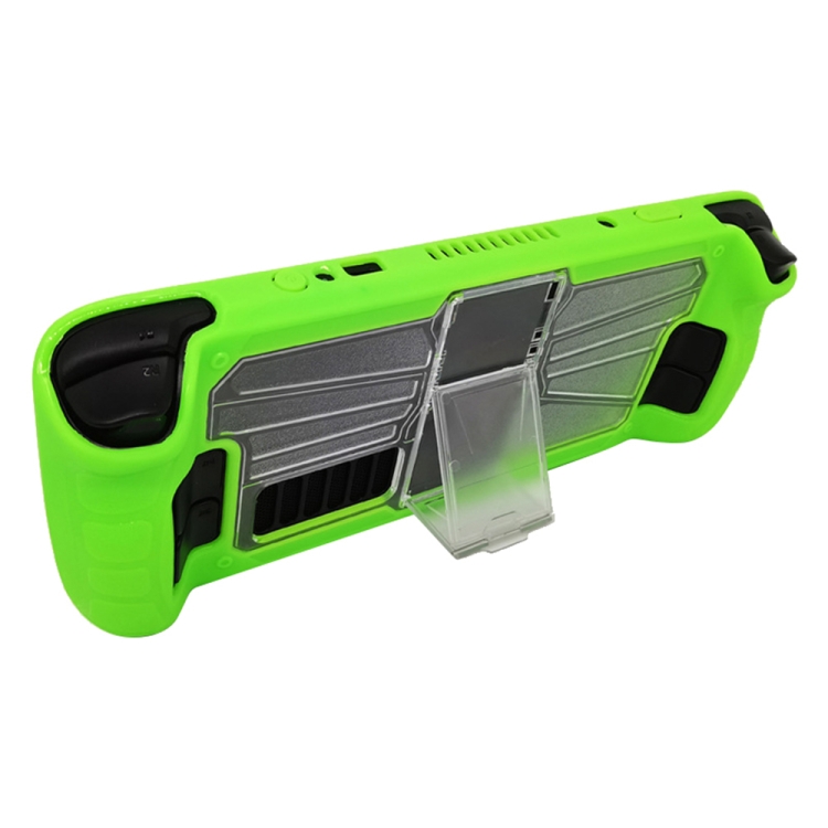 

For Steam Deck Shockproof PC + TPU Game Console Protective Case with Holder(Green+Transparent)