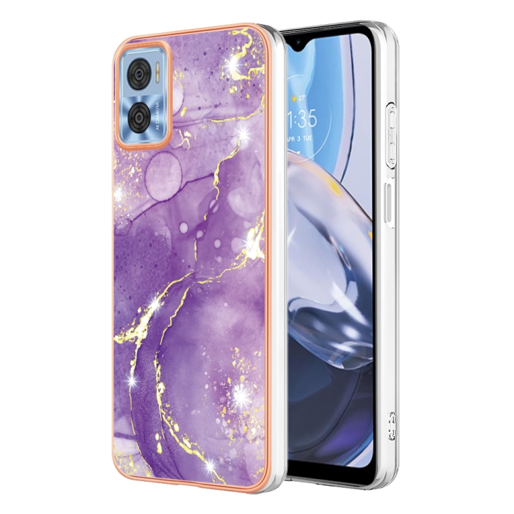 

For Motorola Moto E22 Electroplating Marble Dual-side IMD Phone Case(Purple 002)