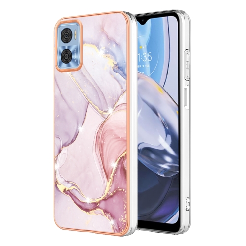 

For Motorola Moto E22 Electroplating Marble Dual-side IMD Phone Case(Rose Gold 005)