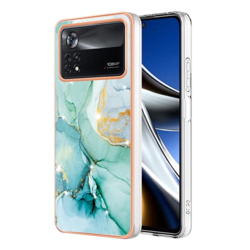 

For Xiaomi Poco X4 Pro 5G Electroplating Marble Dual-side IMD Phone Case(Green 003)