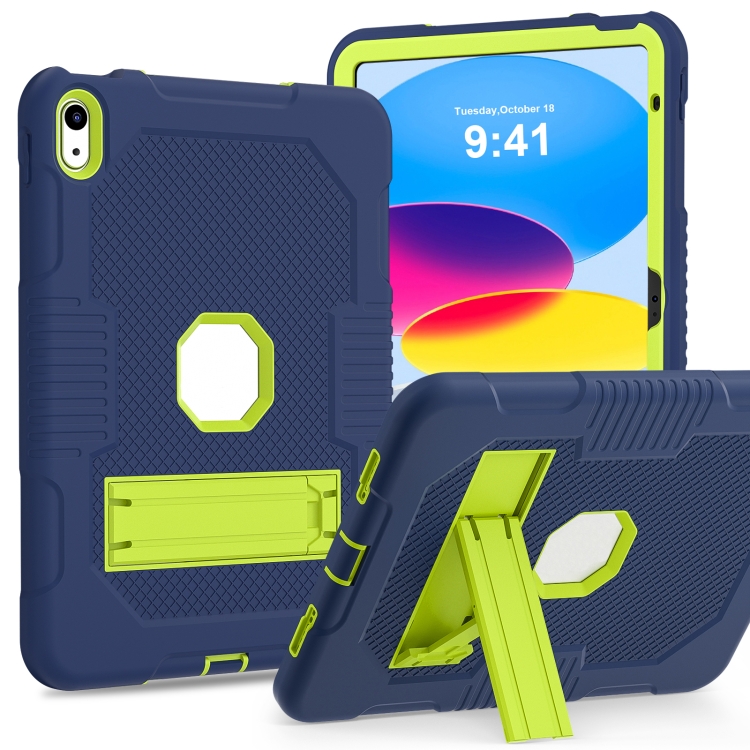 

For iPad 10th Gen 10.9 2022 Contrast Color Robot Silicone + PC Tablet Cas(Navy Blue+Yellow Green)