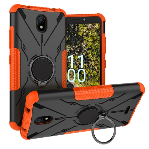 

For Nokia C100 Armor Bear Shockproof PC + TPU Phone Case with Ring Holder(Orange)