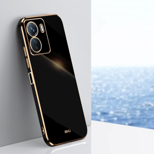 

For vivo iQOO Z6 XINLI Straight 6D Plating Gold Edge TPU Phone Case(Black)