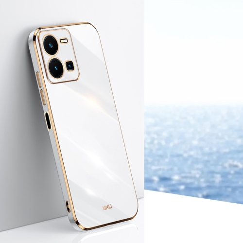 

For vivo Y35 4G XINLI Straight 6D Plating Gold Edge TPU Phone Case(White)