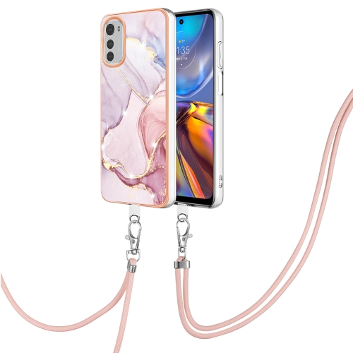 

For Motorola Moto E32 4G / E32s Electroplating Marble Dual-side IMD Phone Case with Lanyard(Rose Gold 005)