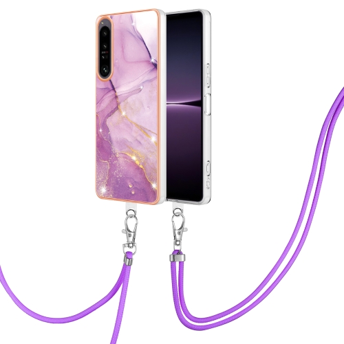 

For Sony Xperia 1 IV Electroplating Marble Dual-side IMD Phone Case with Lanyard(Purple 001)