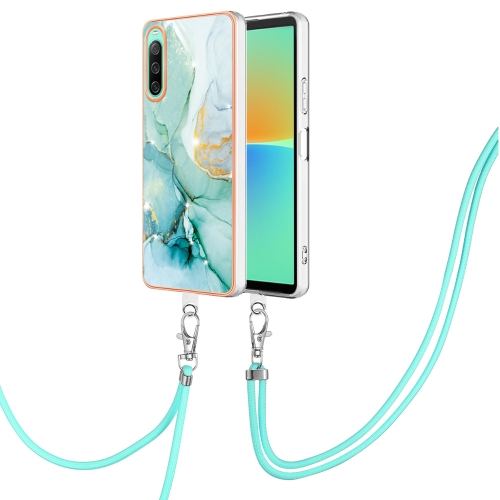 

For Sony Xperia 10 IV Electroplating Marble Dual-side IMD Phone Case with Lanyard(Green 003)