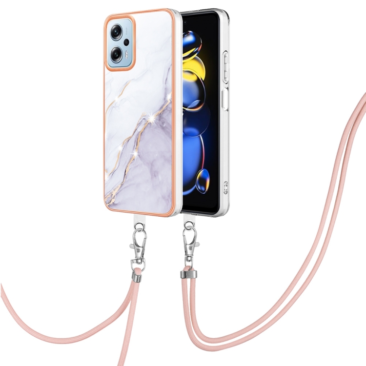 

For Xiaomi Redmi Note 11T Pro / Note 11T Pro+ Electroplating Marble Dual-side IMD Phone Case with Lanyard(White 006)