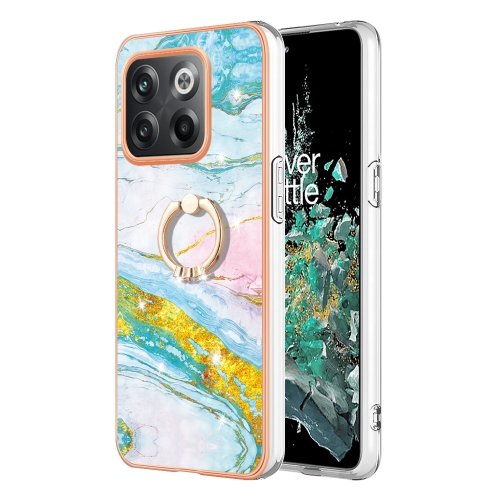 

For OnePlus 10T 5G / Ace Pro Electroplating Marble IMD Phone Case with Ring Holder(Green 004)