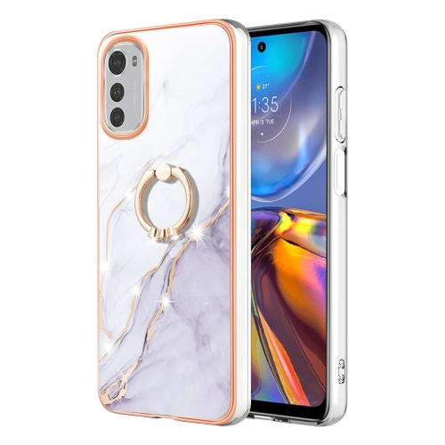 

For Motorola Moto E32 4G / E32s Electroplating Marble IMD Phone Case with Ring Holder(White 006)