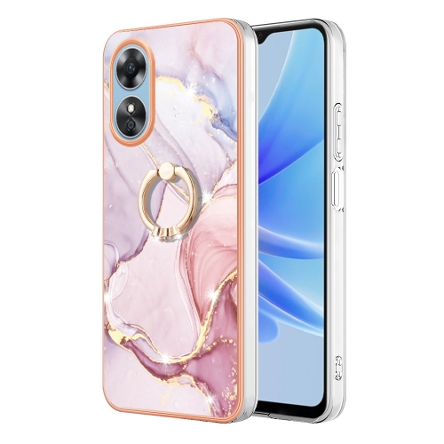 

For OPPO A17 Electroplating Marble IMD Phone Case with Ring Holder(Rose Gold 005)