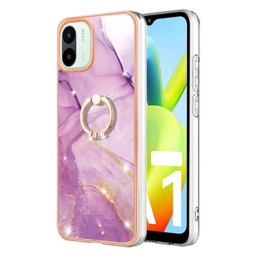 

For Xiaomi Redmi A1 Electroplating Marble IMD Phone Case with Ring Holder(Purple 001)