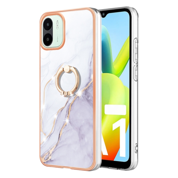 

For Xiaomi Redmi A1 Electroplating Marble IMD Phone Case with Ring Holder(White 006)