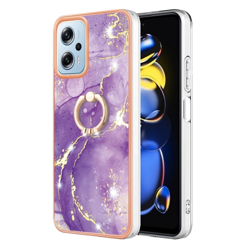 

For Xiaomi Redmi Note 11T Pro / Note 11T Pro+ Electroplating Marble IMD Phone Case with Ring Holder(Purple 002)