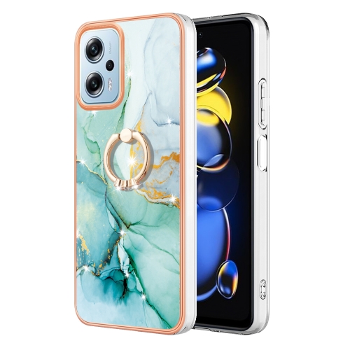 

For Xiaomi Redmi Note 11T Pro / Note 11T Pro+ Electroplating Marble IMD Phone Case with Ring Holder(Green 003)