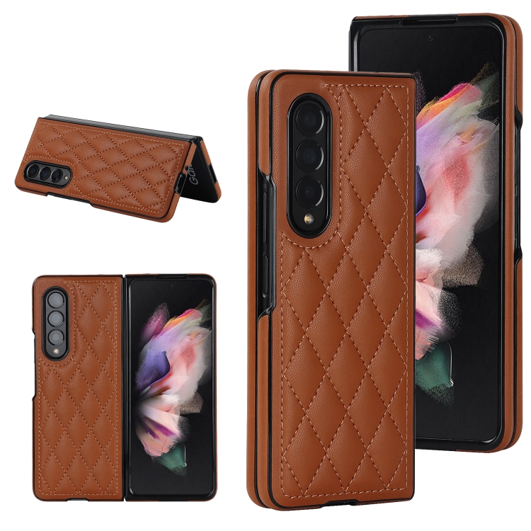 

For Samsung Galaxy Z Fold4 Rhombic Microfiber Folding Phone Case(Brown)