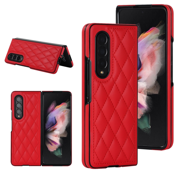 

For Samsung Galaxy Z Fold3 Rhombic Microfiber Folding Phone Case(Red)