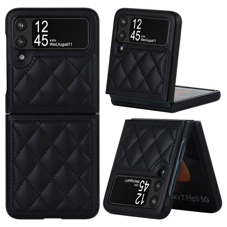 

For Samsung Galaxy Z Flip4 Rhombic Microfiber Folding Phone Case(Black)