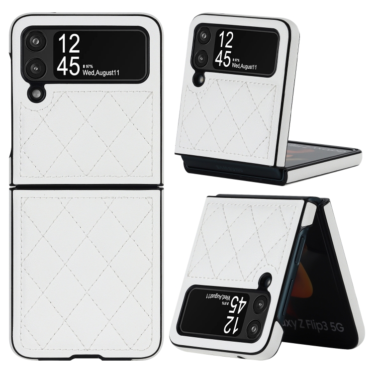 

For Samsung Galaxy Z Flip3 Rhombic Microfiber Folding Phone Case(White)