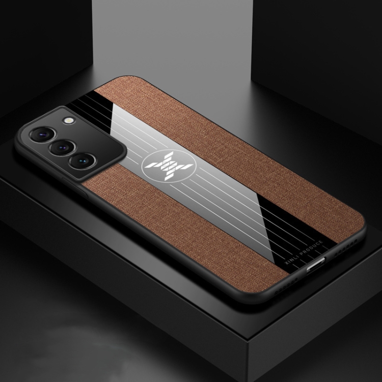 

For Samsung Galaxy S22+ 5G XINLI Stitching Cloth Textue Shockproof TPU Phone Case(Brown)