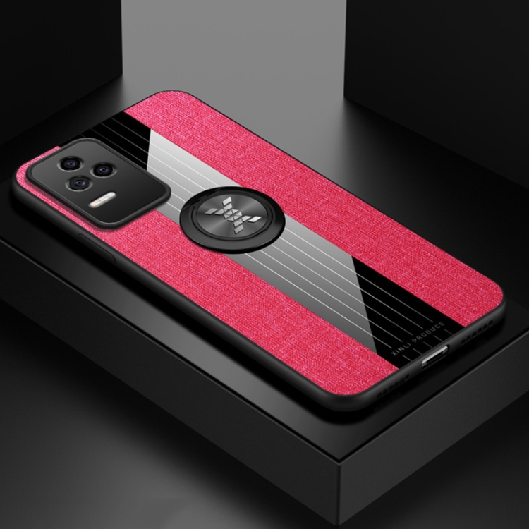 

For Xiaomi Redmi K50 XINLI Stitching Cloth Textue TPU Phone Case with Ring Holder(Red)
